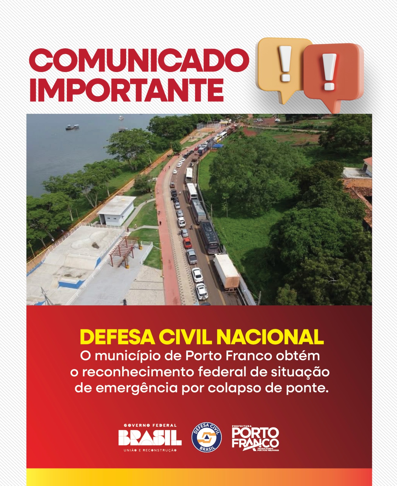 Porto Franco tem situação de emergência reconhecida pelo governo federal após desabamento de po...